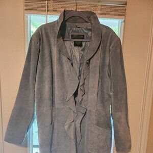 IMPRESSION BY REM GARSON LIGHT BLUE SUEDE RUFFLE DUSTER SIZE 2X